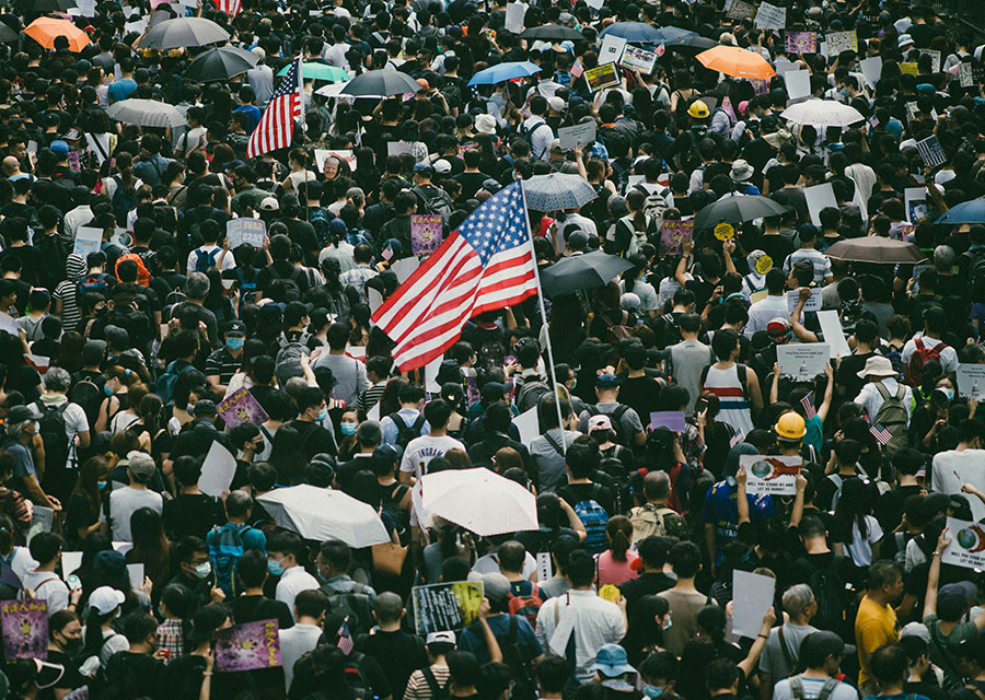 group of people with a flag